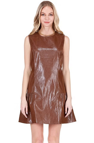 Chocolate Flounced Hem Sleeveless Dress