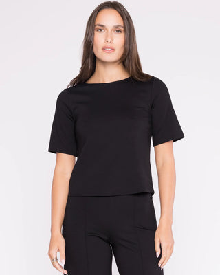 Extended Ponte Knit Short Sleeve Top- Black