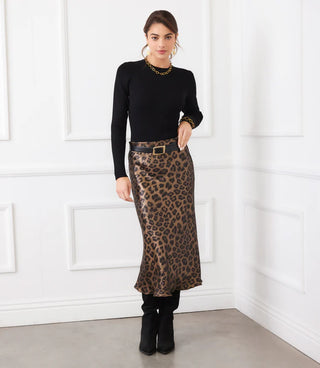 Leopard Bias Cut Midi Skirt
