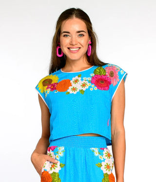 Jackie Top- Wildflower Aqua
