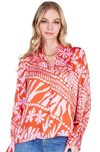 Hibiscus Flames Front Split Top