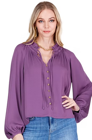 Mulberry Elastic Neck Peasant Top