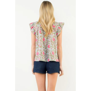 Flutter Slv. Floral Top