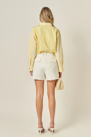 Pleated High Waist Shorts- Off White