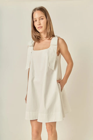 Bow Detail Mini Dress- White