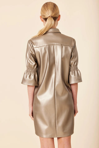 Vegan Leather Ruffle Slv Dress