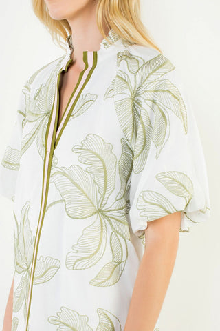 Embroidered Puff Slv. Dress