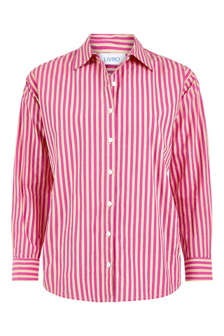 Boyfriend Shirt- Raspberry Pinstripe