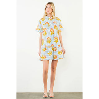 S/S Striped Floral Print Dress