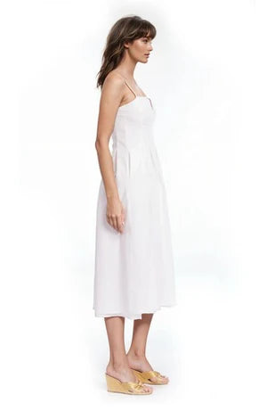 Pleated Poplin Dress - White