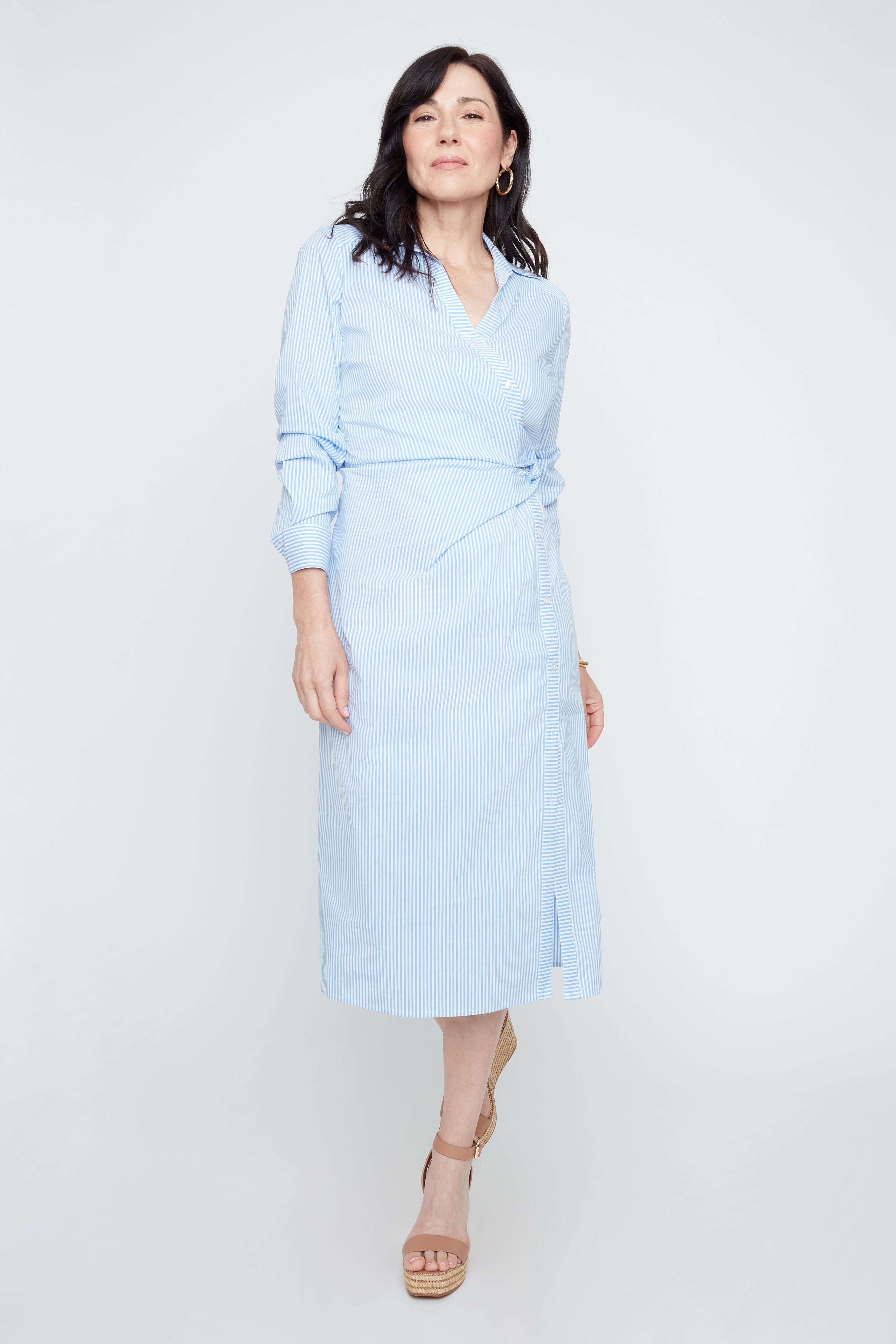 knee length dresses for ladies Front Knot Midi Dress- Blue Combo – Monkee's of Fort Worth