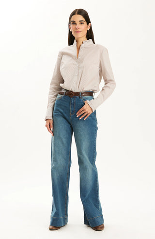 Peggy Ruffle Stripe Shirt- Bison