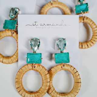 Turquoise Rattan Circle Drop Earrings