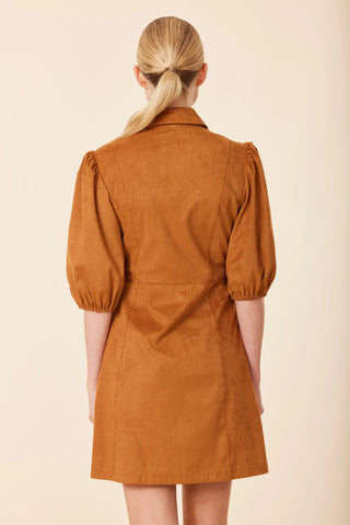 Suede Puff Slv. Dress - Burnt Orange