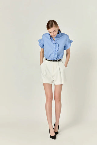 Pleated High Waist Shorts- Off White