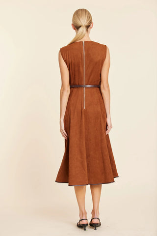 Faux Suede Belted Midi Dress