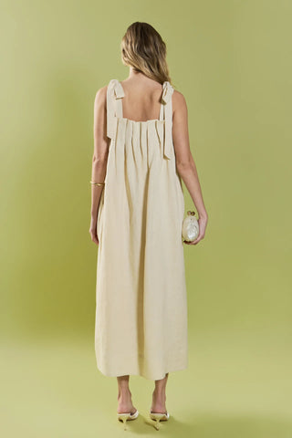 Pearl Tie Strap Linen Midi Dress