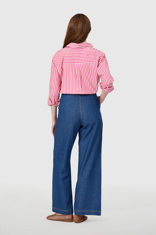 Boyfriend Shirt- Raspberry Pinstripe