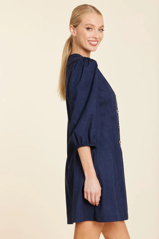 Gold Button Faux Suede Dress