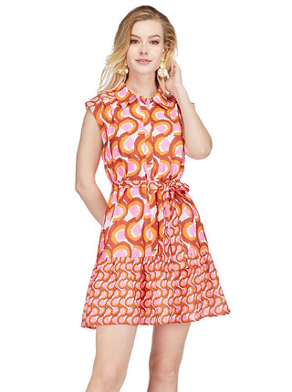 Sleeveless Shirt Dress- Brown Swirls