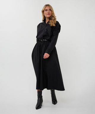 Black Poplin Maxi Skirt