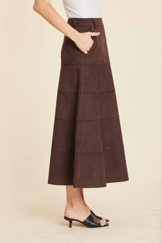 A-Line Faux Suede Skirt- Coffee