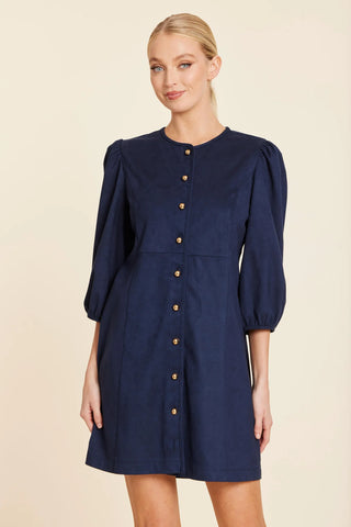 Gold Button Faux Suede Dress