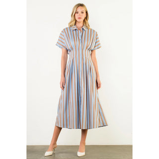 Blue Striped Button Up Maxi Dress
