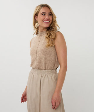 Taupe Sleeveless Sweater Top