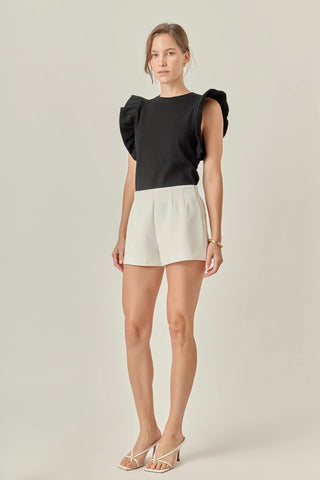Black Knit Ruffled Top