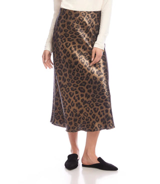 Leopard Bias Cut Midi Skirt