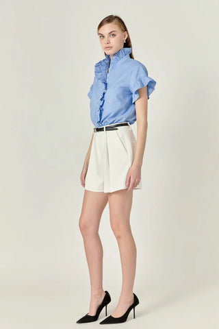 Pleated High Waist Shorts- Off White