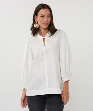 Pintuck Poplin Top- White