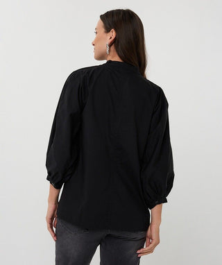 Pintuck Poplin Top - Black