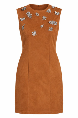 Embellished Broach Suede Dress