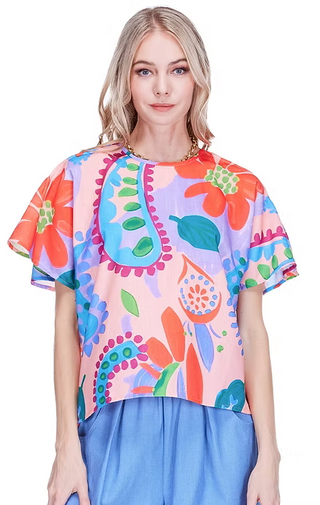 Happy Hibiscus Pleated Top