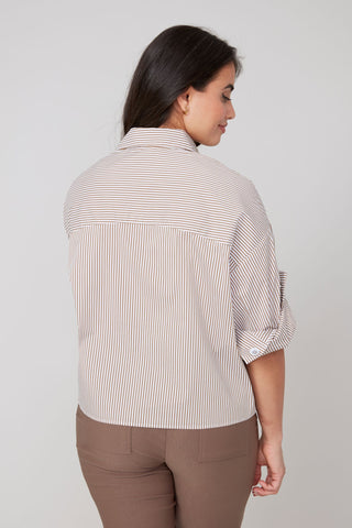 Striped Button Down - Tan/White