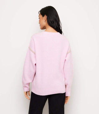 Colorblock Crewneck Sweater- Oatmeal/Pink