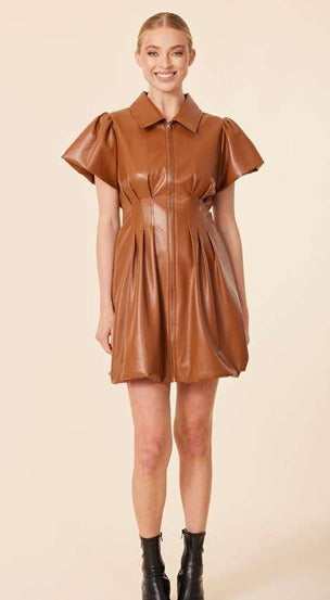 Vegan Leather Zip Bubble Dress
