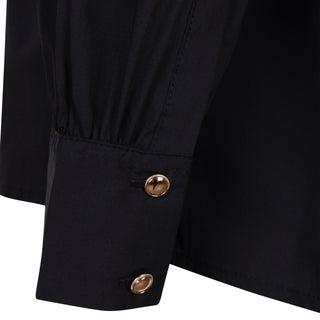 Round Neck Poplin Top - Black