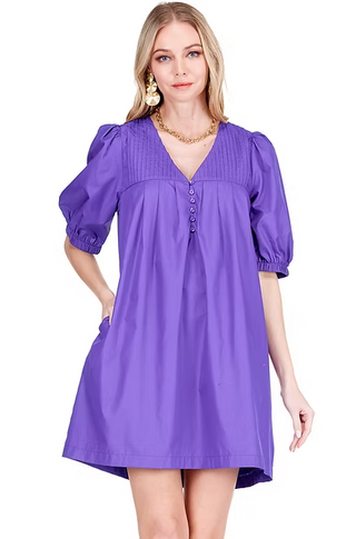 Purple Pin Tuck Yoke Dress
