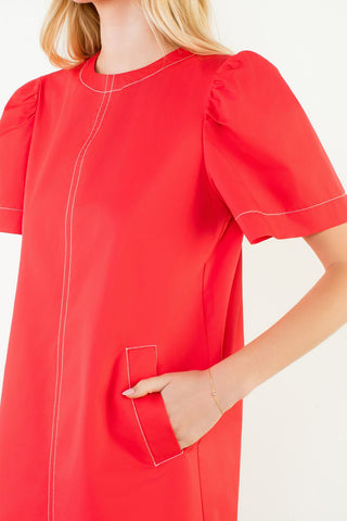 Red Contrast Stitch Dress