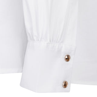 Round Neck Poplin Top- White