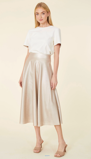 Vegan Leather Perforated Skirt - Gold