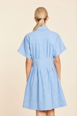 Pintuck Waist Faux Suede Dress- Sky