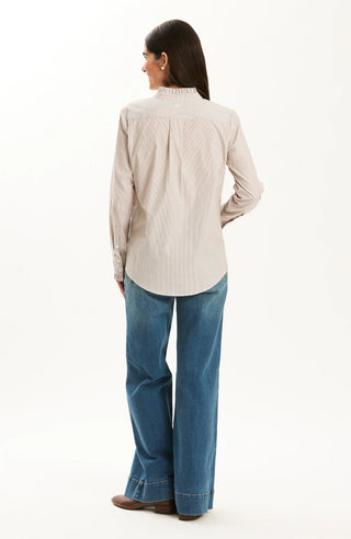 Peggy Ruffle Stripe Shirt- Bison