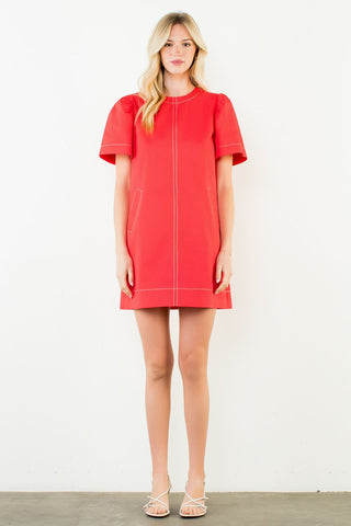 Red Contrast Stitch Dress