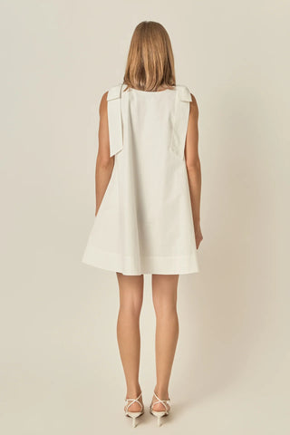 Bow Detail Mini Dress- White