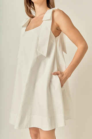 Bow Detail Mini Dress- White
