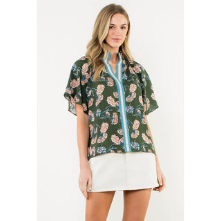 Green Flower S/S Top